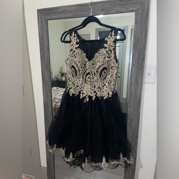 Cinderella Divine black and gold sequin high neck mini dress